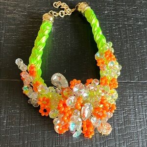 Luminous Green and Orange Floral Necklace